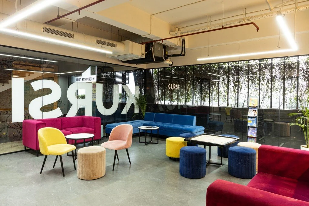 Colourful breakout seating at Dumartarai